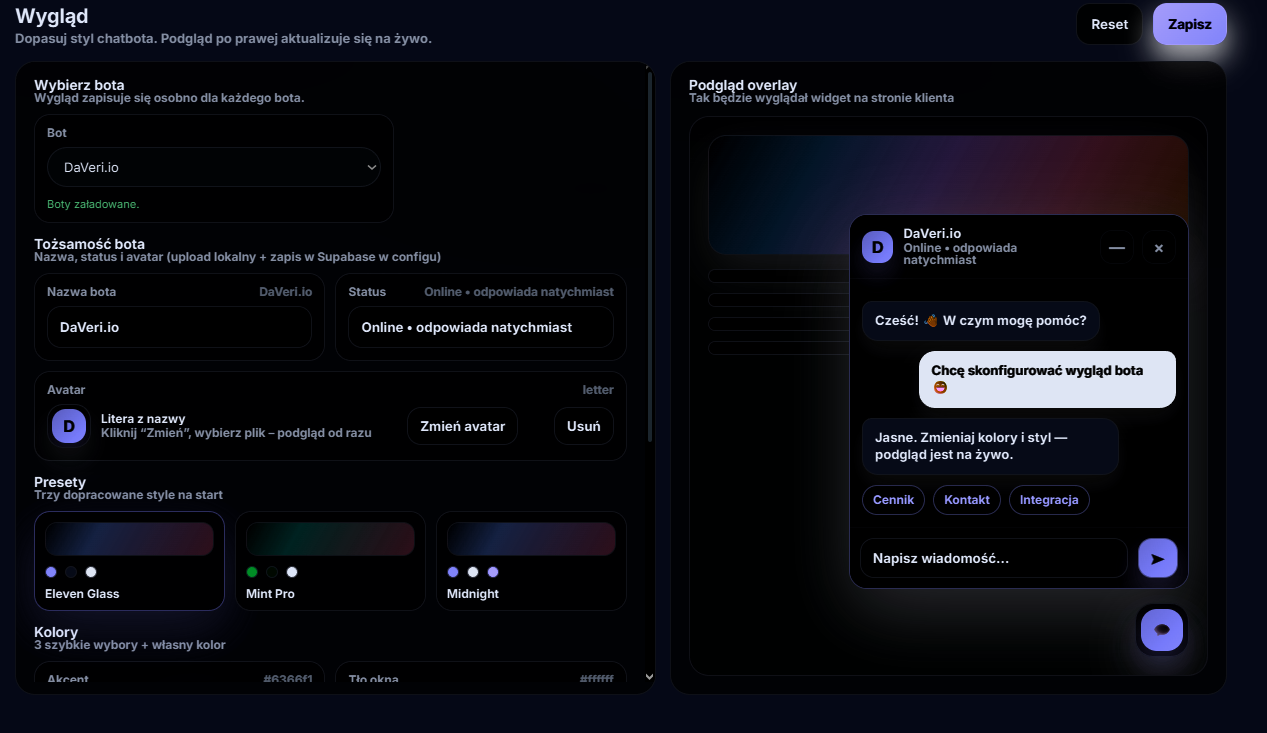 Kolory interfejsu DaVeri.io